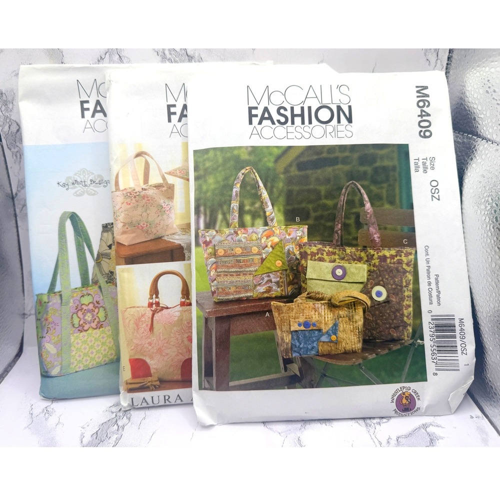 Lot 3 Uncut McCalls Handbag Sewing Patterns Laura Ashley Whistlepig  Kay Whitt